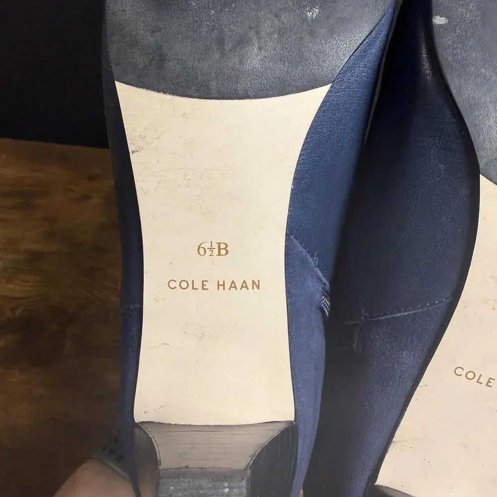 Cole Haan Navy Blue Leather‎ Suede Buckle Ankle Boots Womens 6.5B